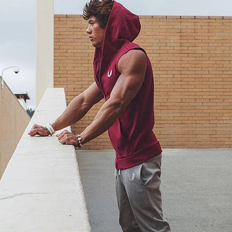 Men's Sleeveless Hooded Sweatshirts Jackets